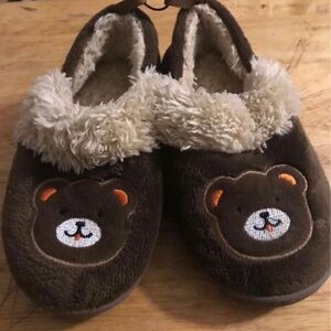 Toddler Slippers Boys Size Medium 7-8 Brown Bear Lined Slip On Shoes